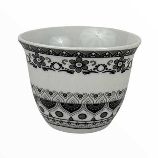 12-Piece Arabic Coffee Cups Set – black Traditional Pattern Finjan (Premium Ceramic)