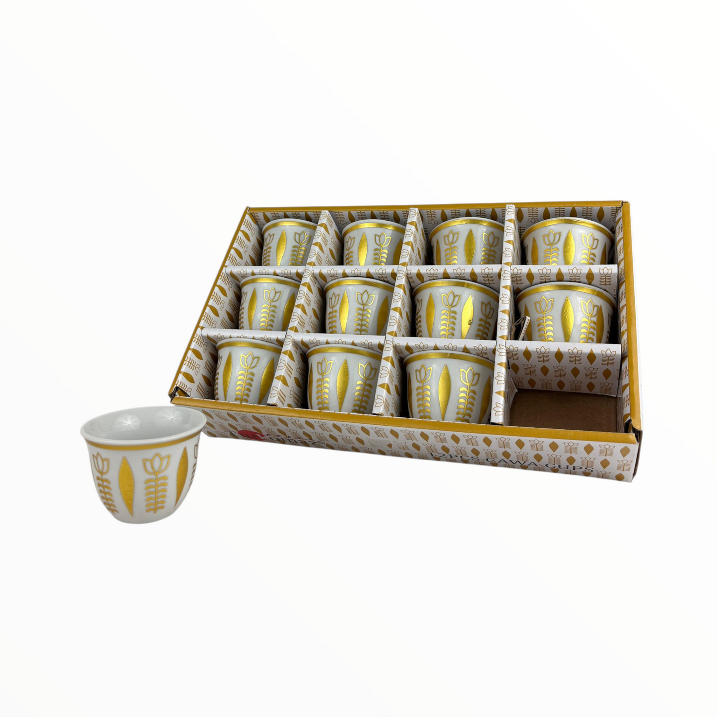 12-Piece Arabic Coffee Cups Set – Gold Traditional Finjan Design