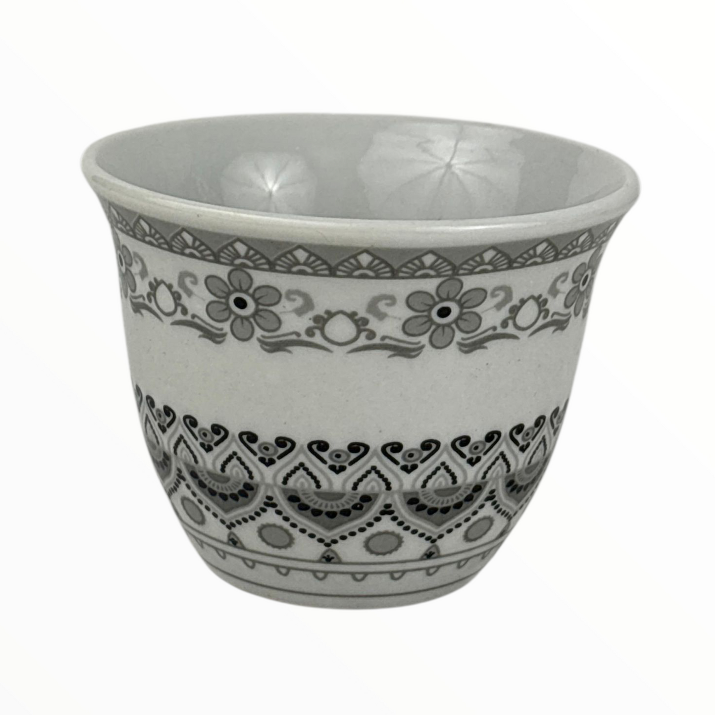 12-Piece Arabic Coffee Cups Set – Grey Traditional Pattern Finjan (Premium Ceramic)