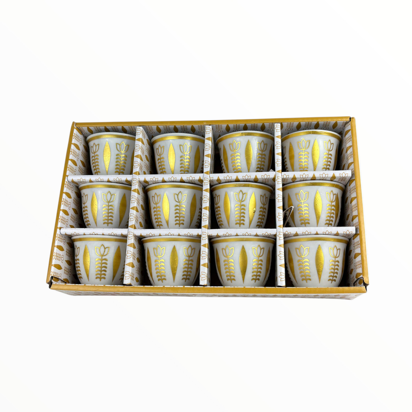 12-Piece Arabic Coffee Cups Set – Gold Traditional Finjan Design
