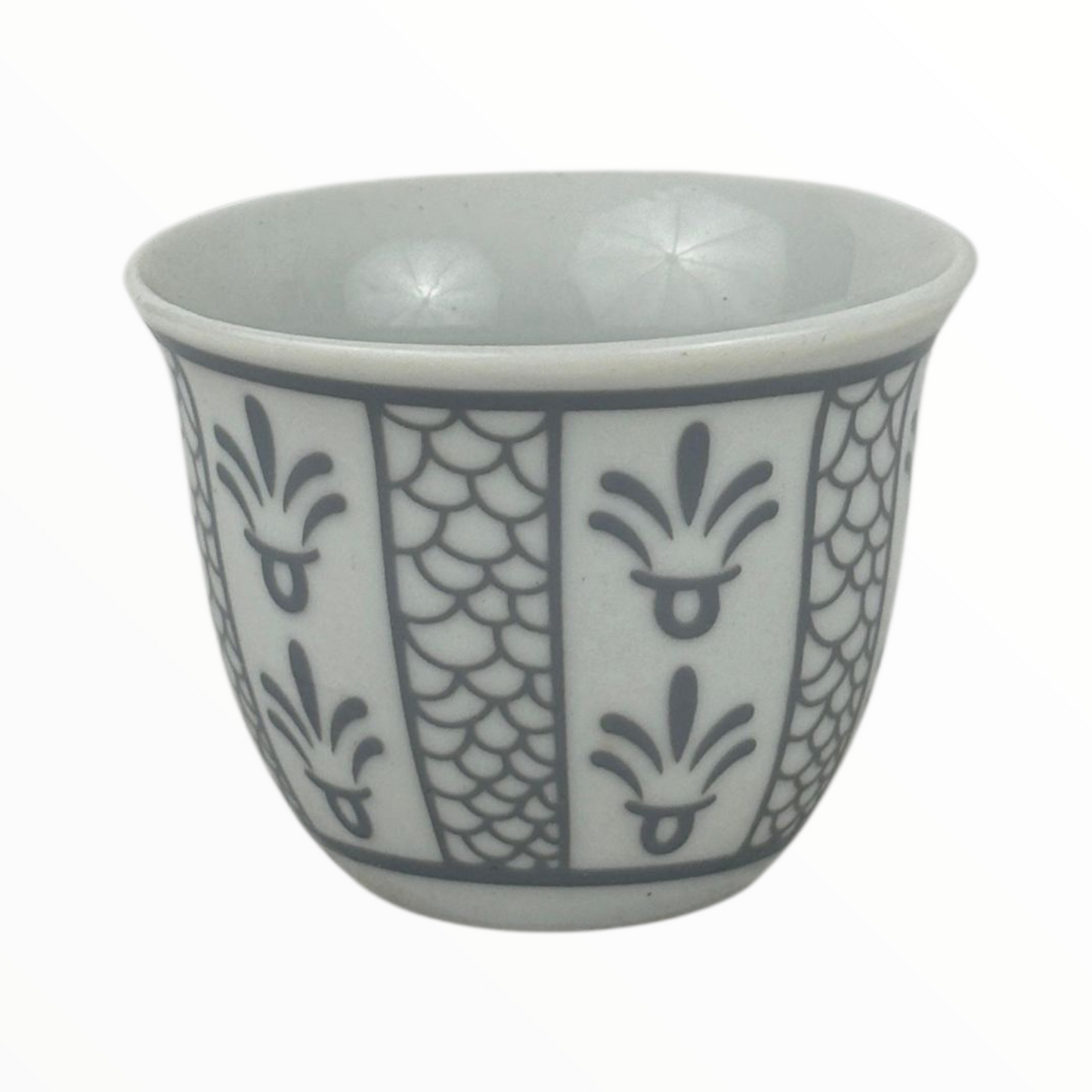 12-Piece Arabic Coffee Cups Set – Classic Grey Finjan with Traditional Pattern