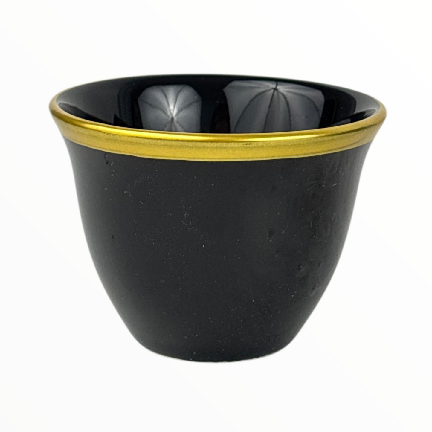 6-Piece Premium Black Arabic Coffee Cups – Glossy Finjan Set with Gold Rim (Ceramic)