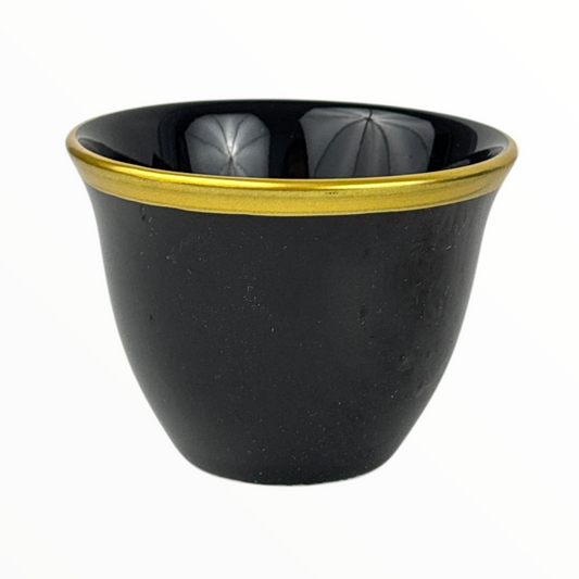 6-Piece Premium Black Arabic Coffee Cups – Glossy Finjan Set with Gold Rim (Ceramic)
