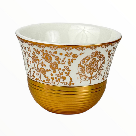 12-Piece Luxury Arabic Coffee Cups – White & Gold Marble Finjan Set (Premium Ceramic)