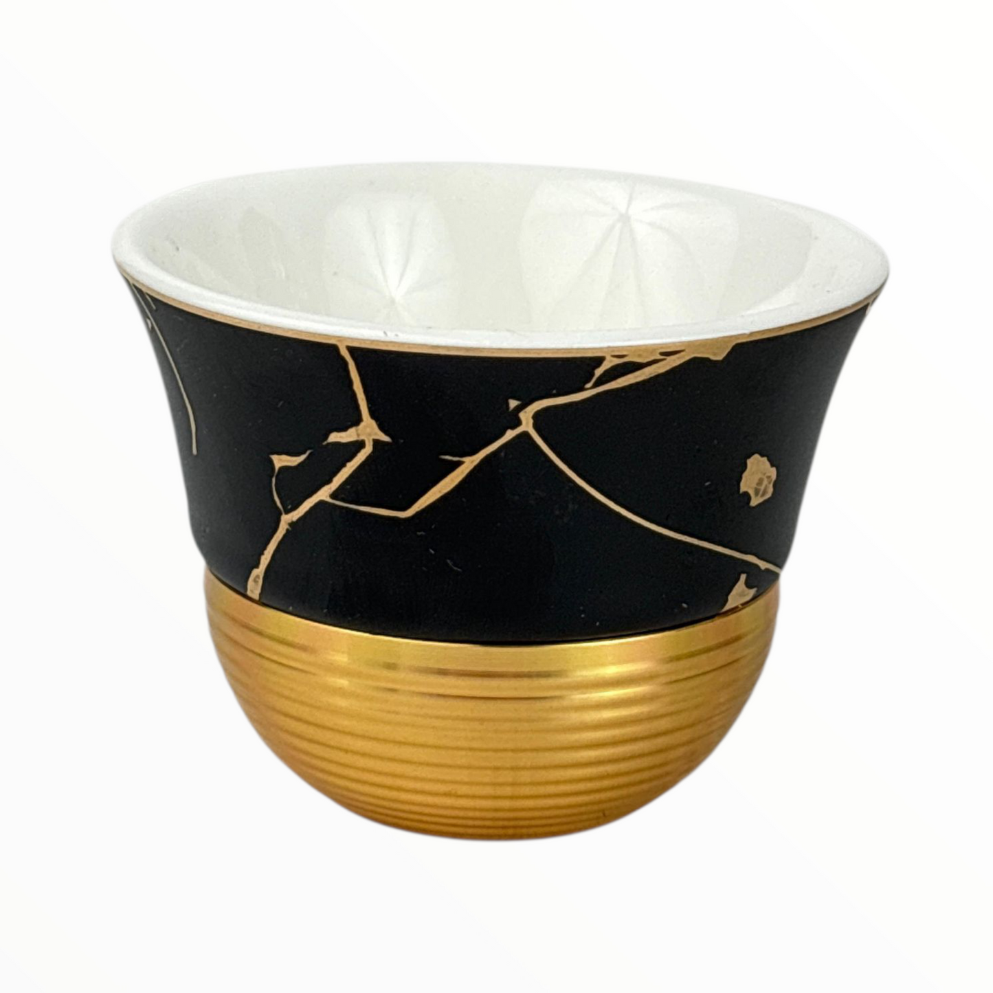 12-Piece Black & Gold Marble Arabic Coffee Cups – Premium Ceramic Finjan Set