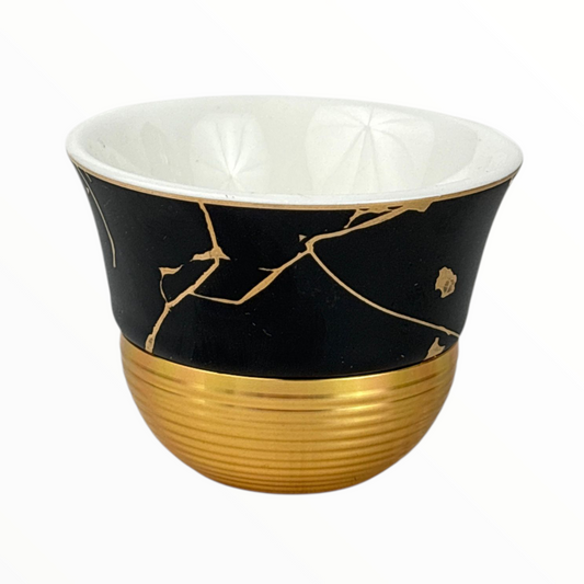 12-Piece Black & Gold Marble Arabic Coffee Cups – Premium Ceramic Finjan Set