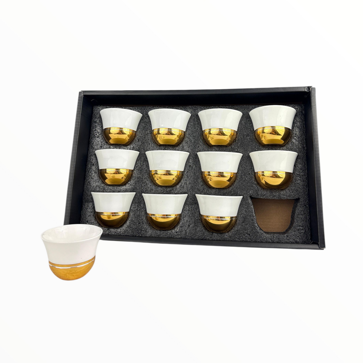 White & Gold Arabic Coffee Cup – Premium Ceramic Finjan