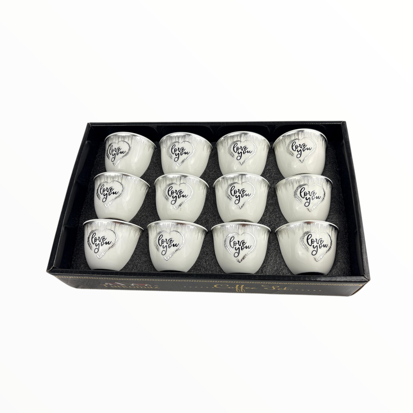 12-Piece love Arabic Coffee Cups – Vintage Flower Design Finjan Set (Ceramic)