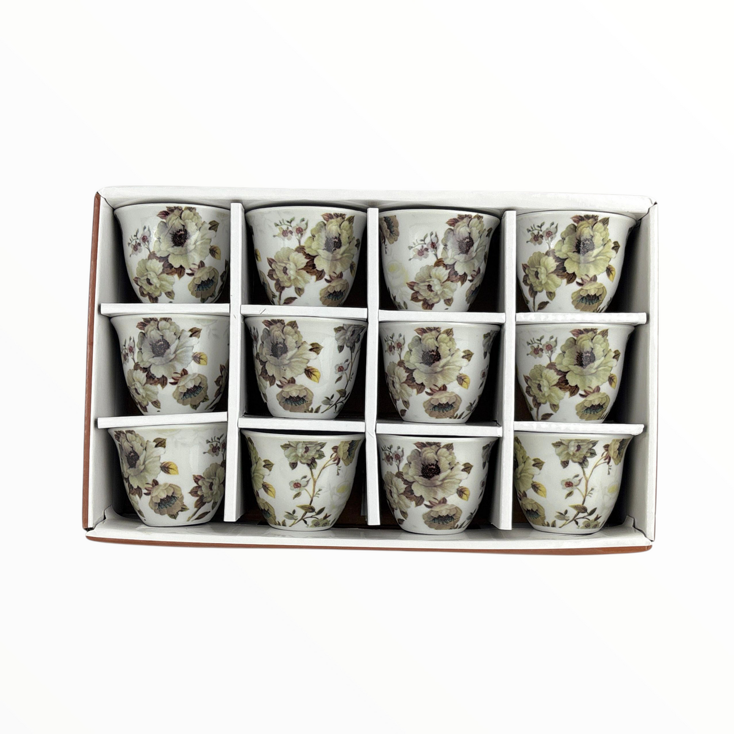 12-Piece Floral Arabic Coffee Cups – Vintage Flower Design Finjan Set (Ceramic)