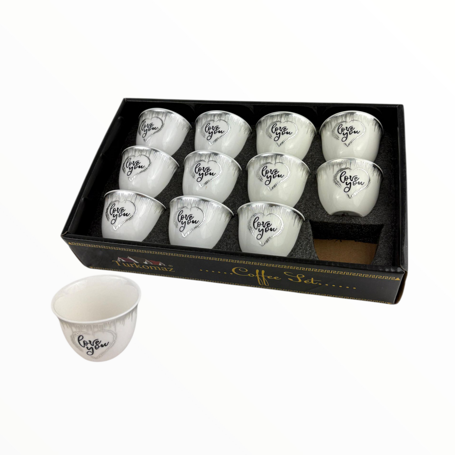 12-Piece love Arabic Coffee Cups – Vintage Flower Design Finjan Set (Ceramic)