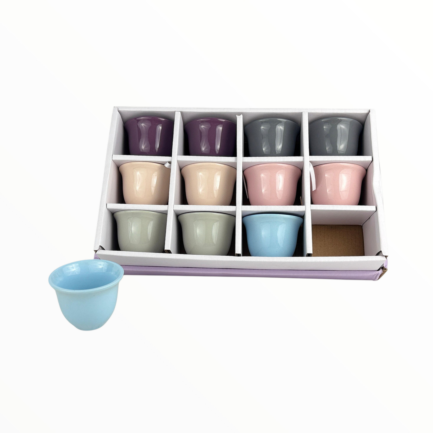 12-Piece Matte Pastel Arabic Coffee Cups – Multicolor Finjan Set (Premium Ceramic)