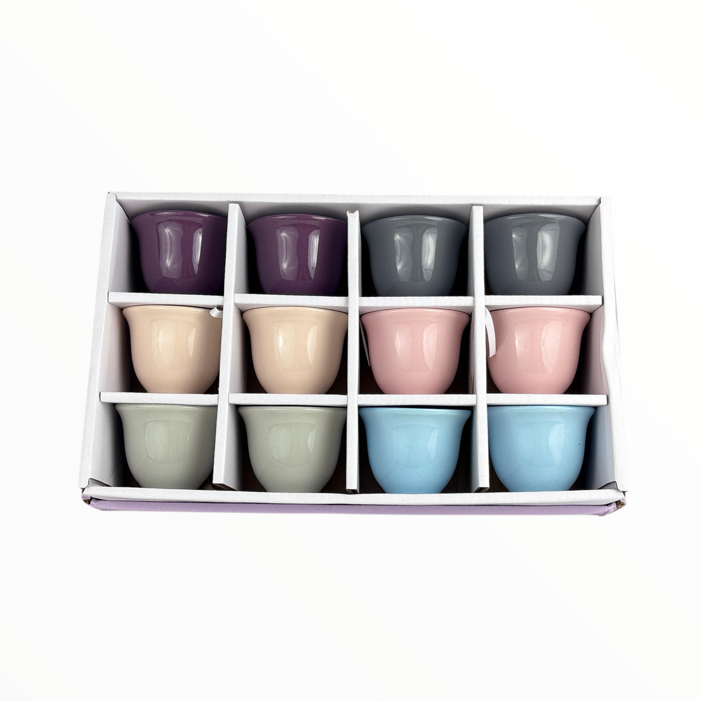 12-Piece Matte Pastel Arabic Coffee Cups – Multicolor Finjan Set (Premium Ceramic)