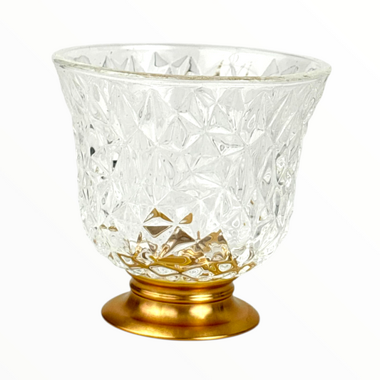 12-Piece Crystal clear Arabic Coffee Cups – Diamond Cut Finjan Set with Gold Base