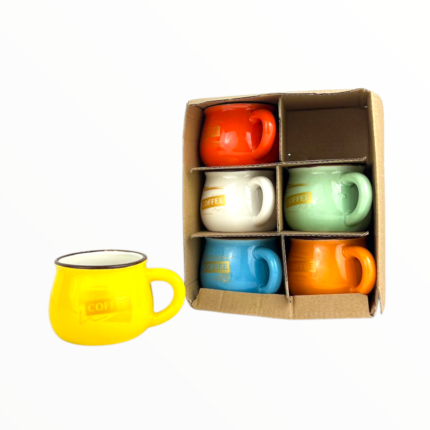 6-Piece Colorful Ceramic Coffee Mug Set – Retro Round Cups for Coffee, Tea & Hot Drinks 100ml