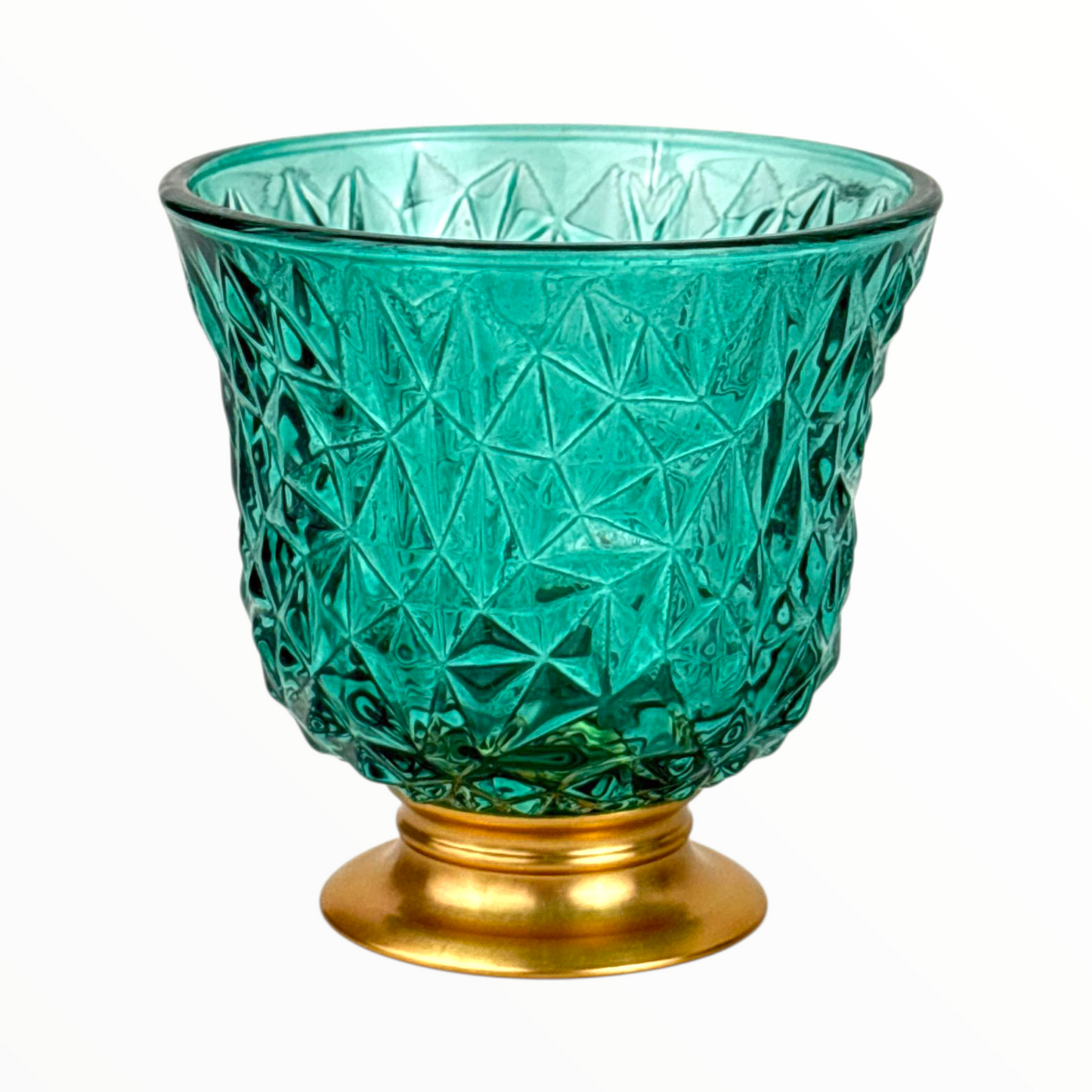 12-Piece Crystal mint blue Arabic Coffee Cups – Diamond Cut Finjan Set with Gold Base
