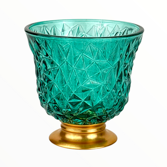 12-Piece Crystal mint blue Arabic Coffee Cups – Diamond Cut Finjan Set with Gold Base