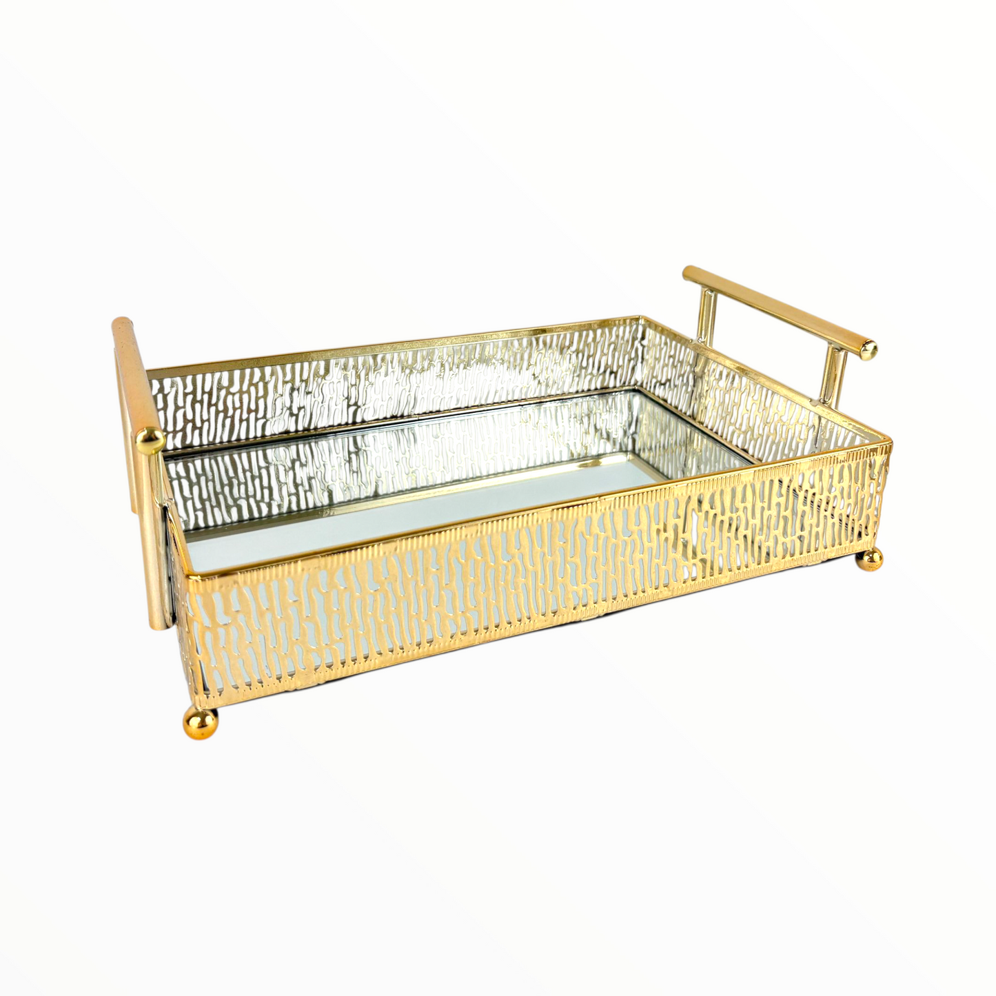 Luxury Gold Metal Decorative Tray with Glass Base – Serving, Vanity & Home Décor Organizer