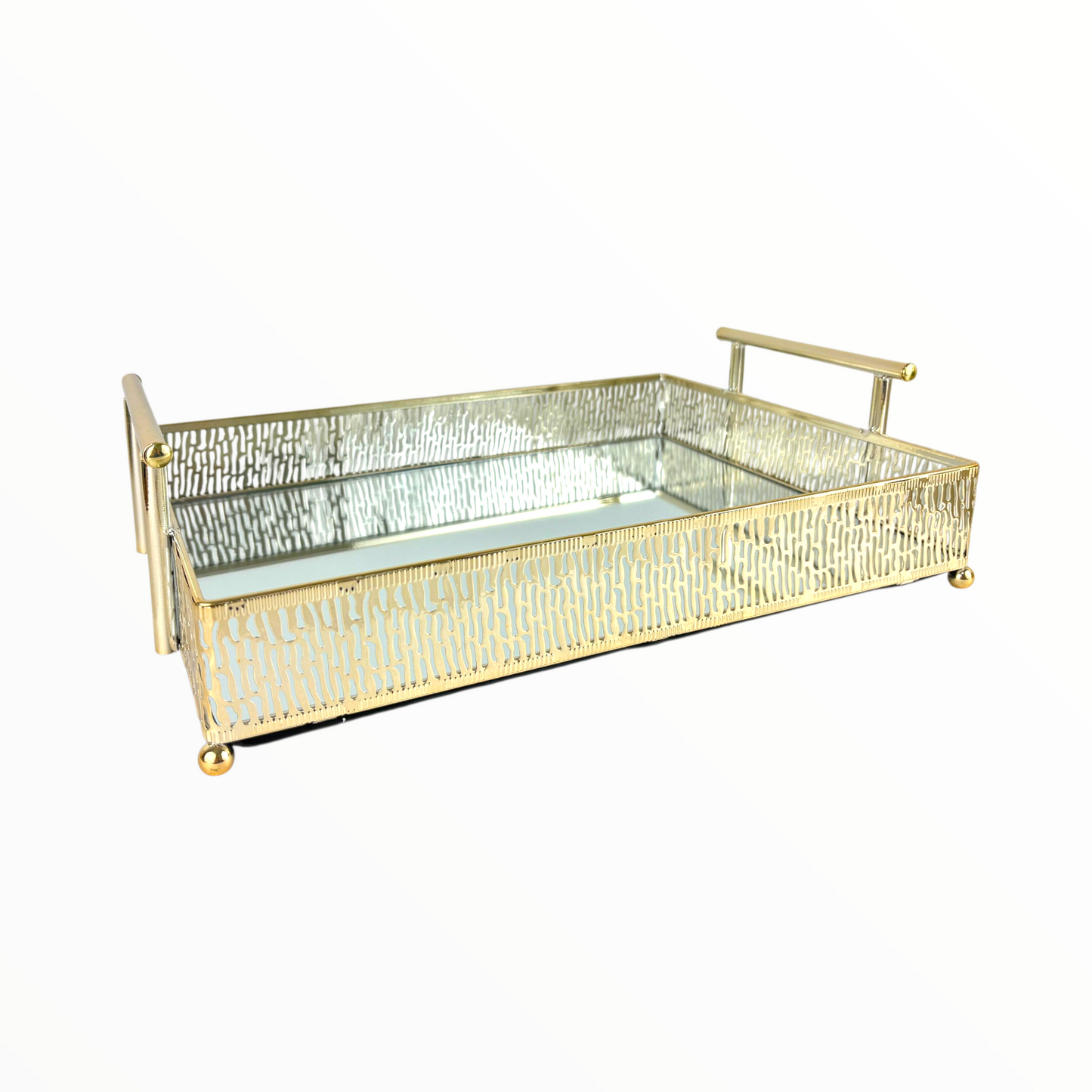Luxury Gold Metal Decorative Tray with Glass Base – Serving, Vanity &amp; Home Décor Organizer
