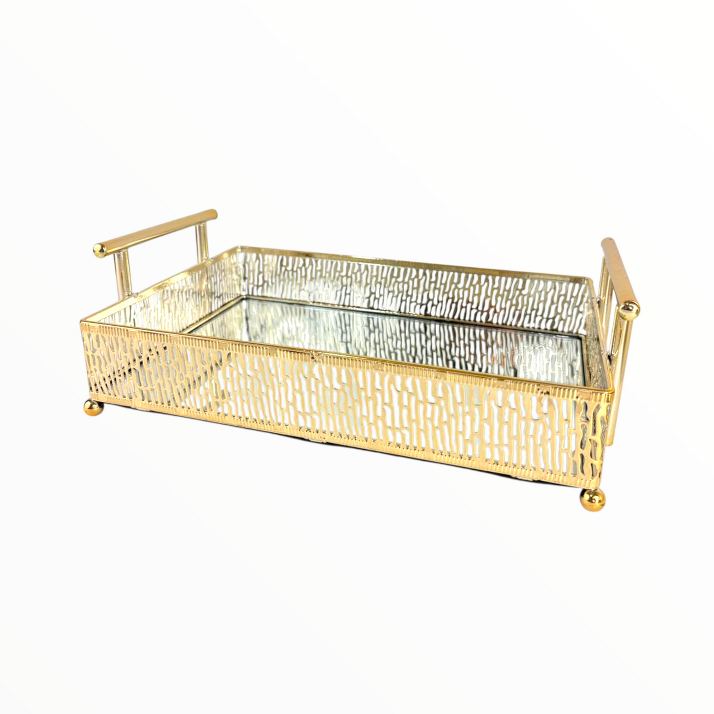 Luxury Gold Metal Decorative Tray with Glass Base – Serving, Vanity & Home Décor Organizer