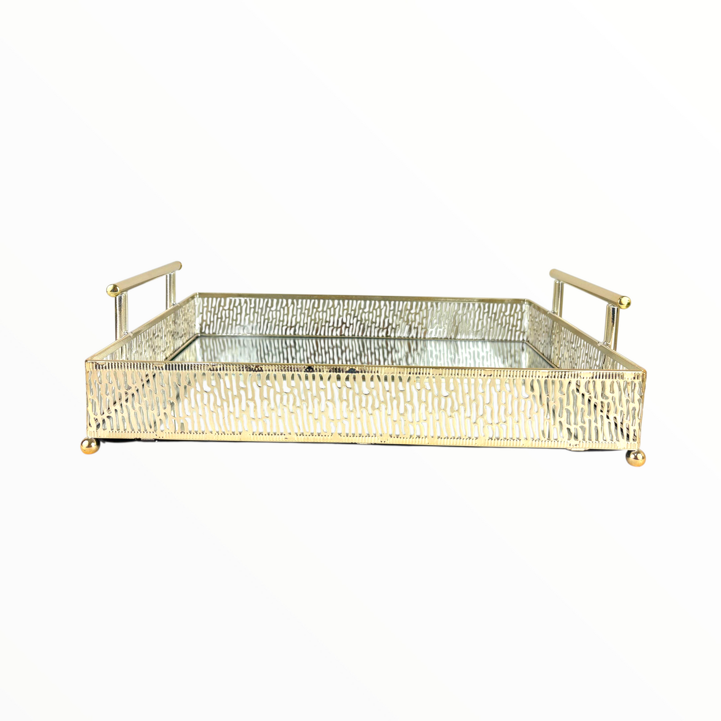 Luxury Gold Metal Decorative Tray with Glass Base – Serving, Vanity &amp; Home Décor Organizer