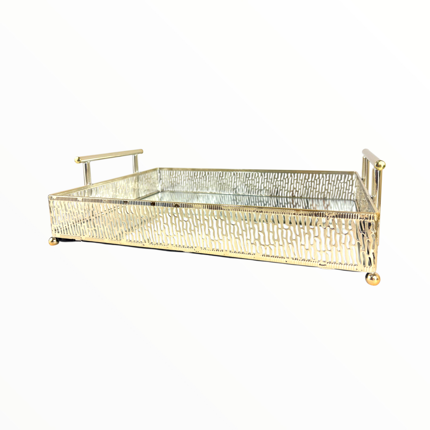 Luxury Gold Metal Decorative Tray with Glass Base – Serving, Vanity &amp; Home Décor Organizer