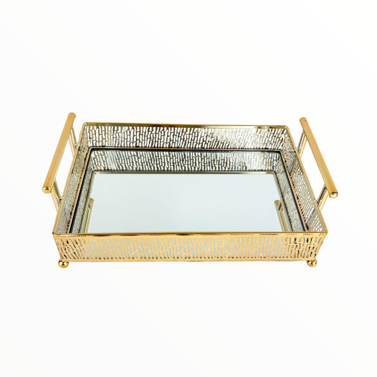 Luxury Gold Metal Decorative Tray with Glass Base – Serving, Vanity & Home Décor Organizer