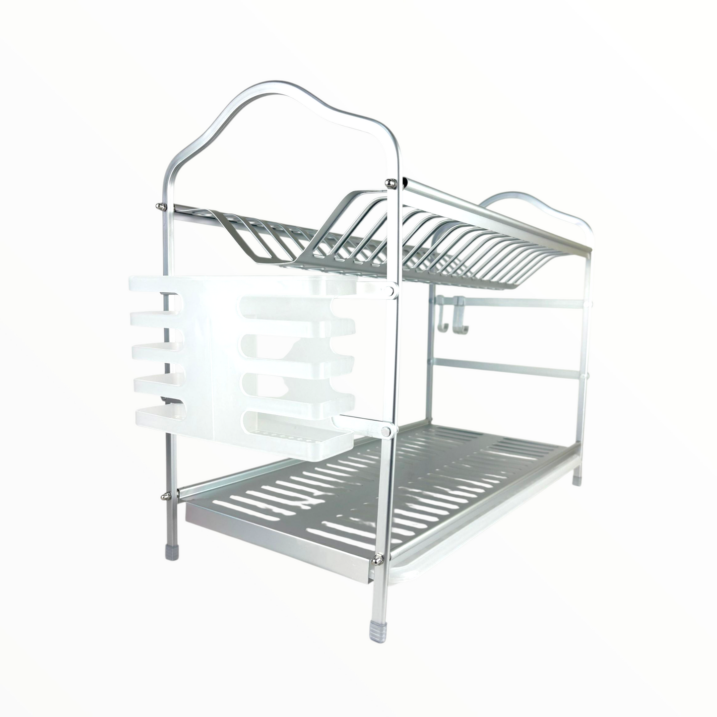 2-Tier Stainless Steel Dish Drying Rack with Utensil Holder & Drip Tray – Large Capacity Kitchen Organizer
