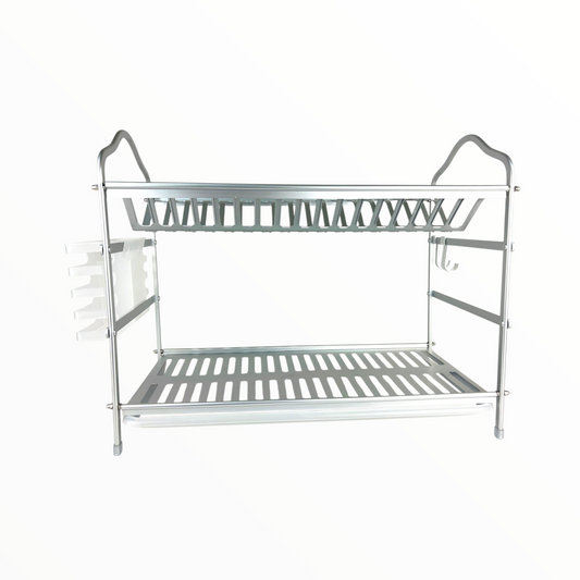 2-Tier Stainless Steel Dish Drying Rack with Utensil Holder & Drip Tray – Large Capacity Kitchen Organizer