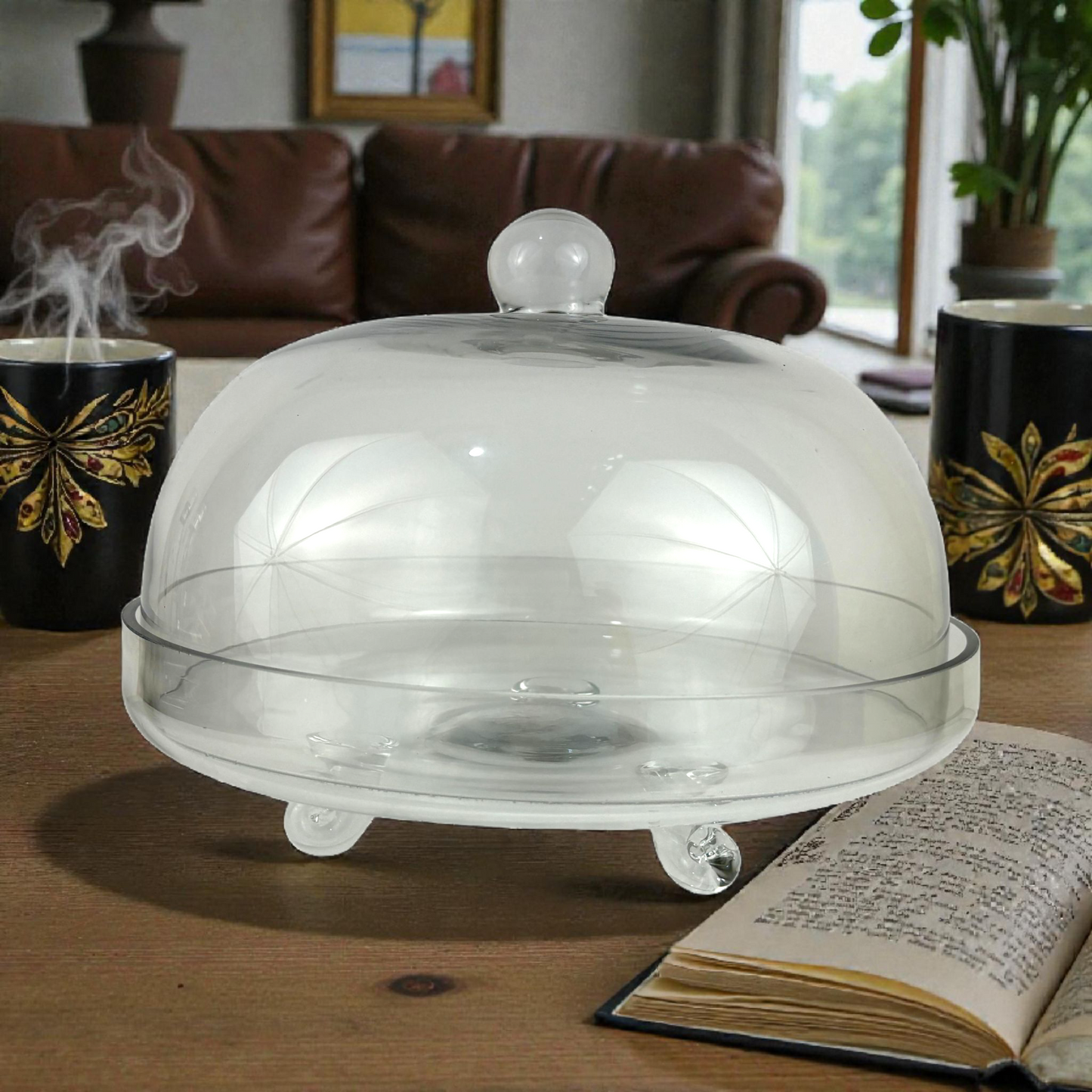 Clear Glass Dome Cake Stand with Lid – Footed Dessert Display Tray