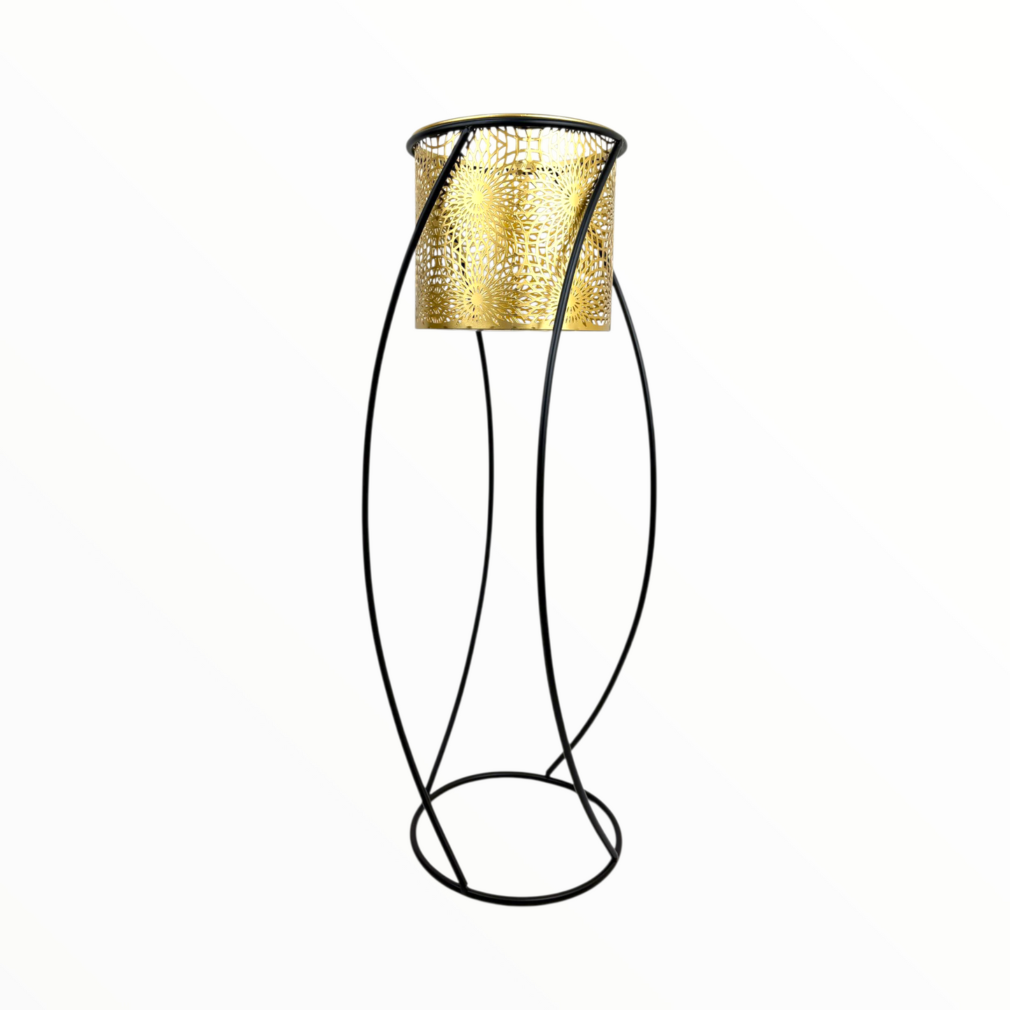 Modern Metal Floor Lantern with Gold Hammered Plant Holder – Decorative Standing Holder for Home & Garden