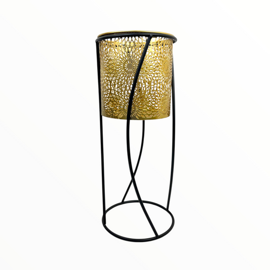 Modern Metal Floor Lantern with Gold Hammered plant Holder – Decorative Standing Holder for Home & Garden