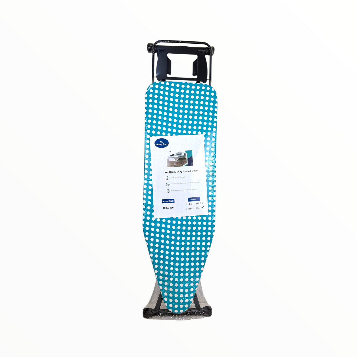 Heavy-Duty Ironing Board with Foldable Stand – Adjustable Height, Heat-Resistant Cover, Blue Polka Dot Design