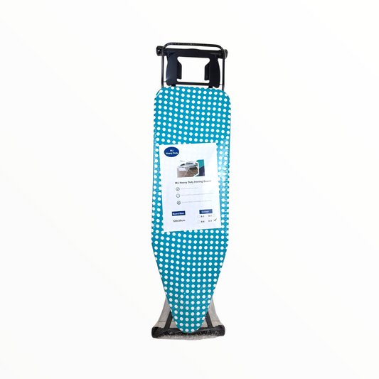 Heavy-Duty Ironing Board with Foldable Stand – Adjustable Height, Heat-Resistant Cover, Blue Polka Dot Design