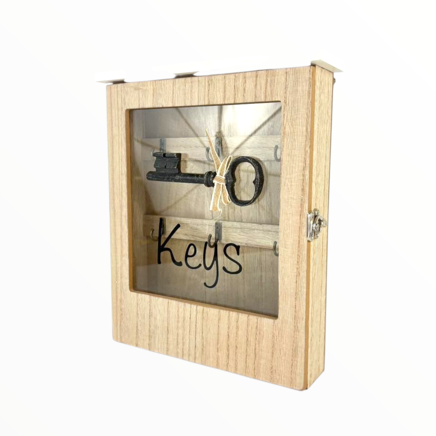 Wooden Wall-Mounted Key Box with Glass Door – Rustic Key Organizer Cabinet