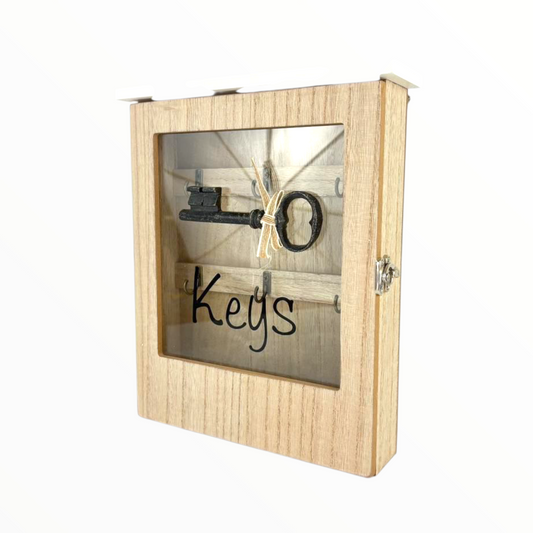 Wooden Wall-Mounted Key Box with Glass Door – Rustic Key Organizer Cabinet