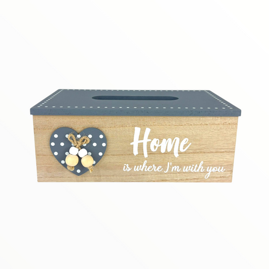 Modern Wooden Tissue Box Holder – “Home” Design with Golden Tree & Minimal Lines