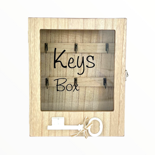 Wooden Wall-Mounted Key Box with Glass Door – Rustic Key Organizer Cabinet