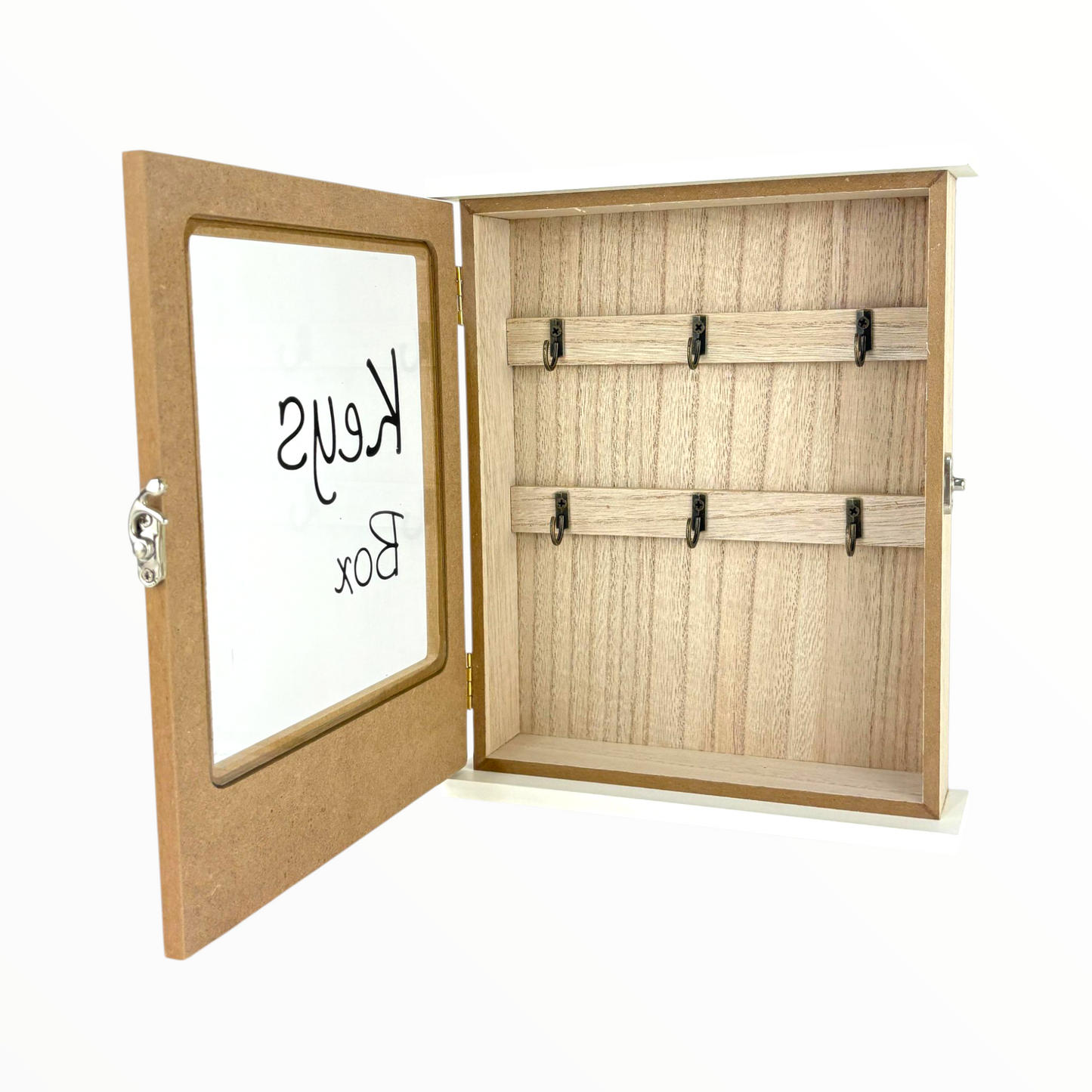 Wooden Wall-Mounted Key Box with Glass Door – Rustic Key Organizer Cabinet