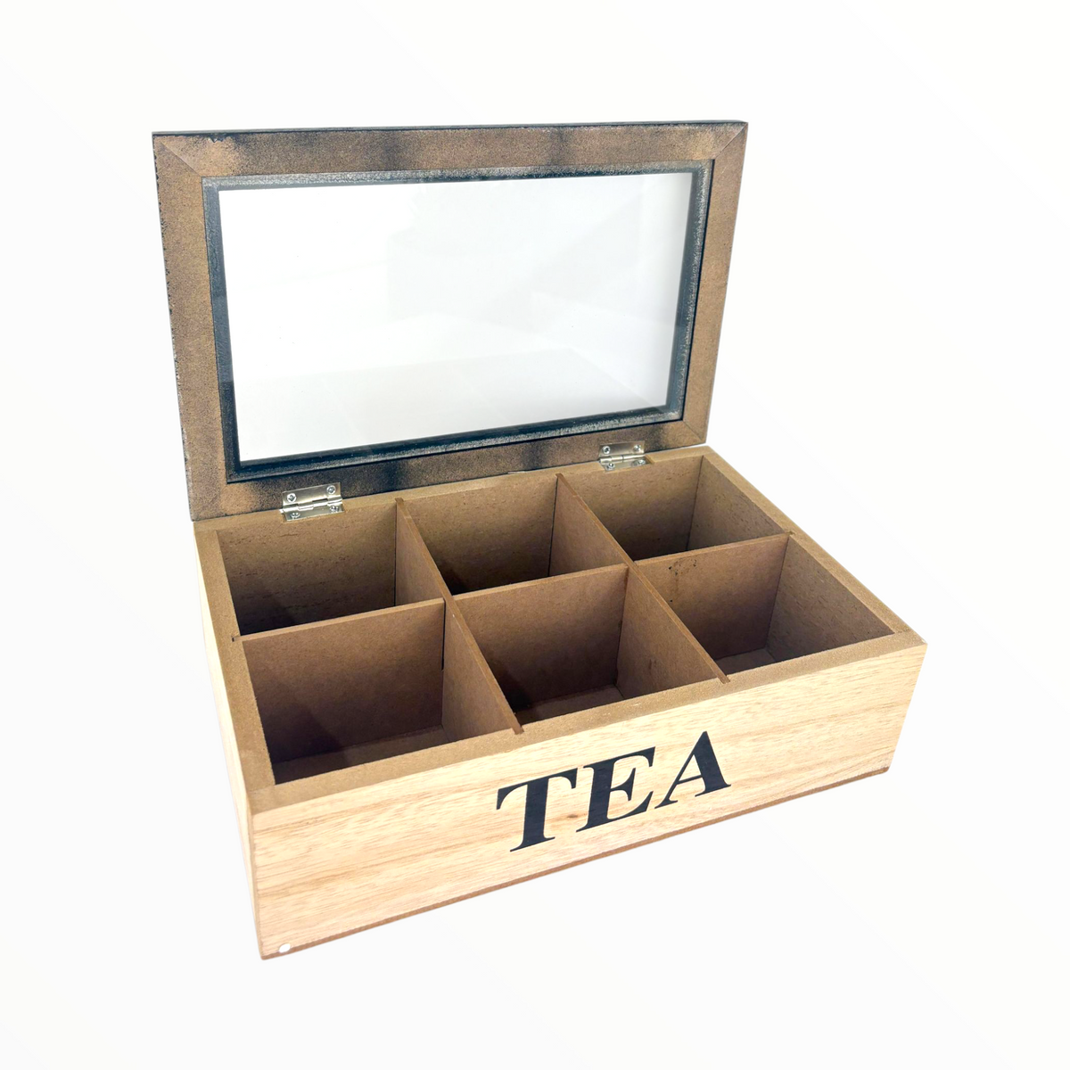 Wooden Organizer Box with 6 Compartments – “tea word design"