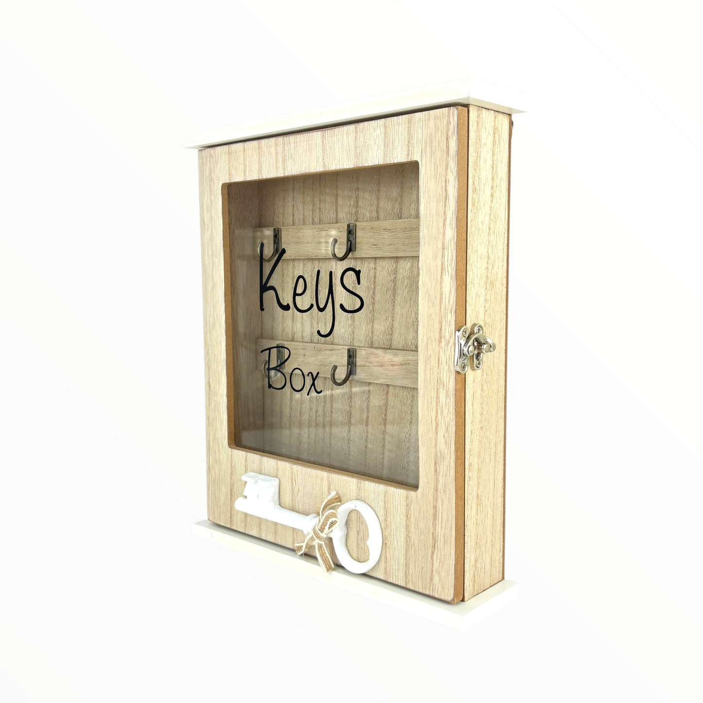 Wooden Wall-Mounted Key Box with Glass Door – Rustic Key Organizer Cabinet
