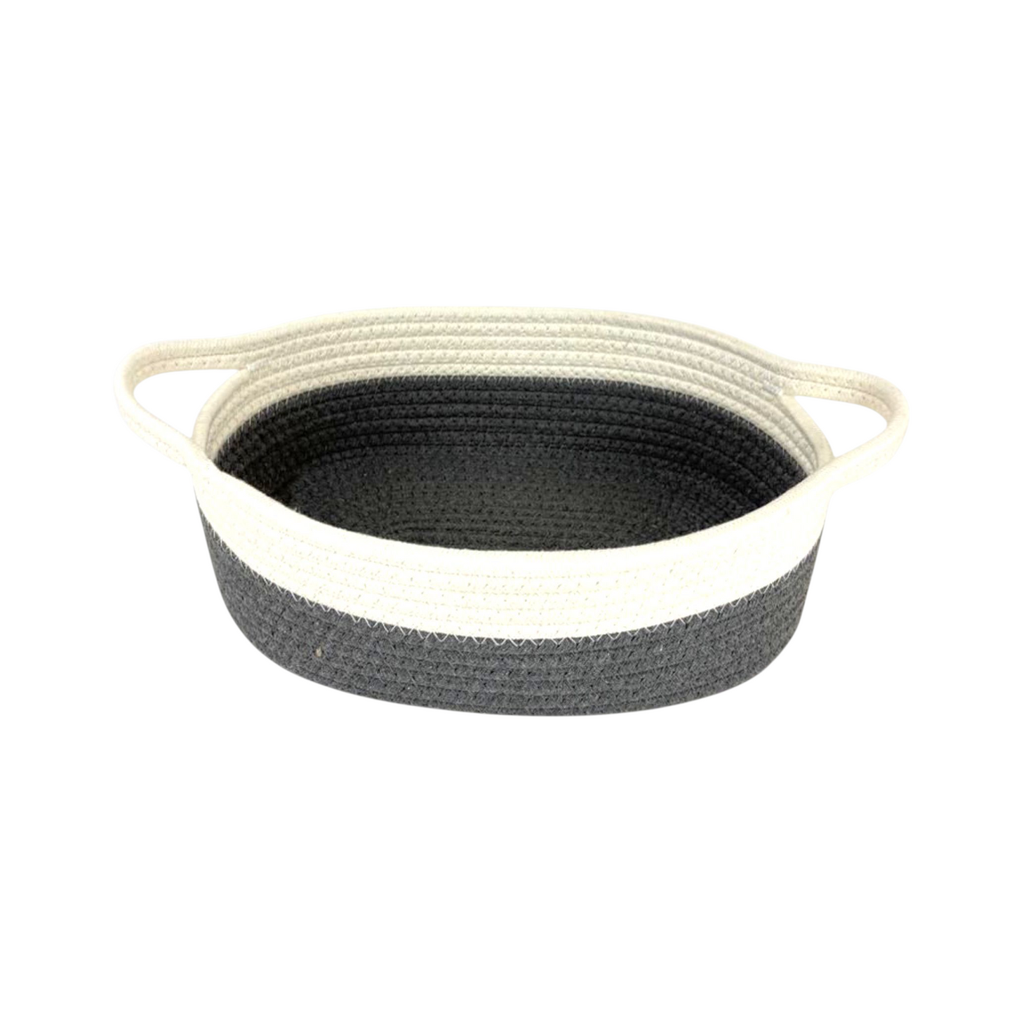 Meduim Two-Tone Woven Rope Basket Tray with Handles – Decorative Storage Organizer