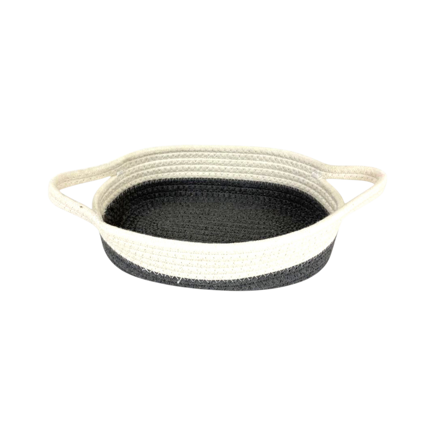 Meduim Two-Tone Woven Rope Basket Tray with Handles – Decorative Storage Organizer