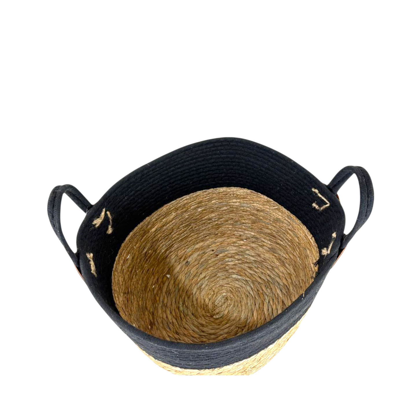 Meduim Two-Tone Woven Storage Basket with Handles – Black & Natural Seagrass Organizer