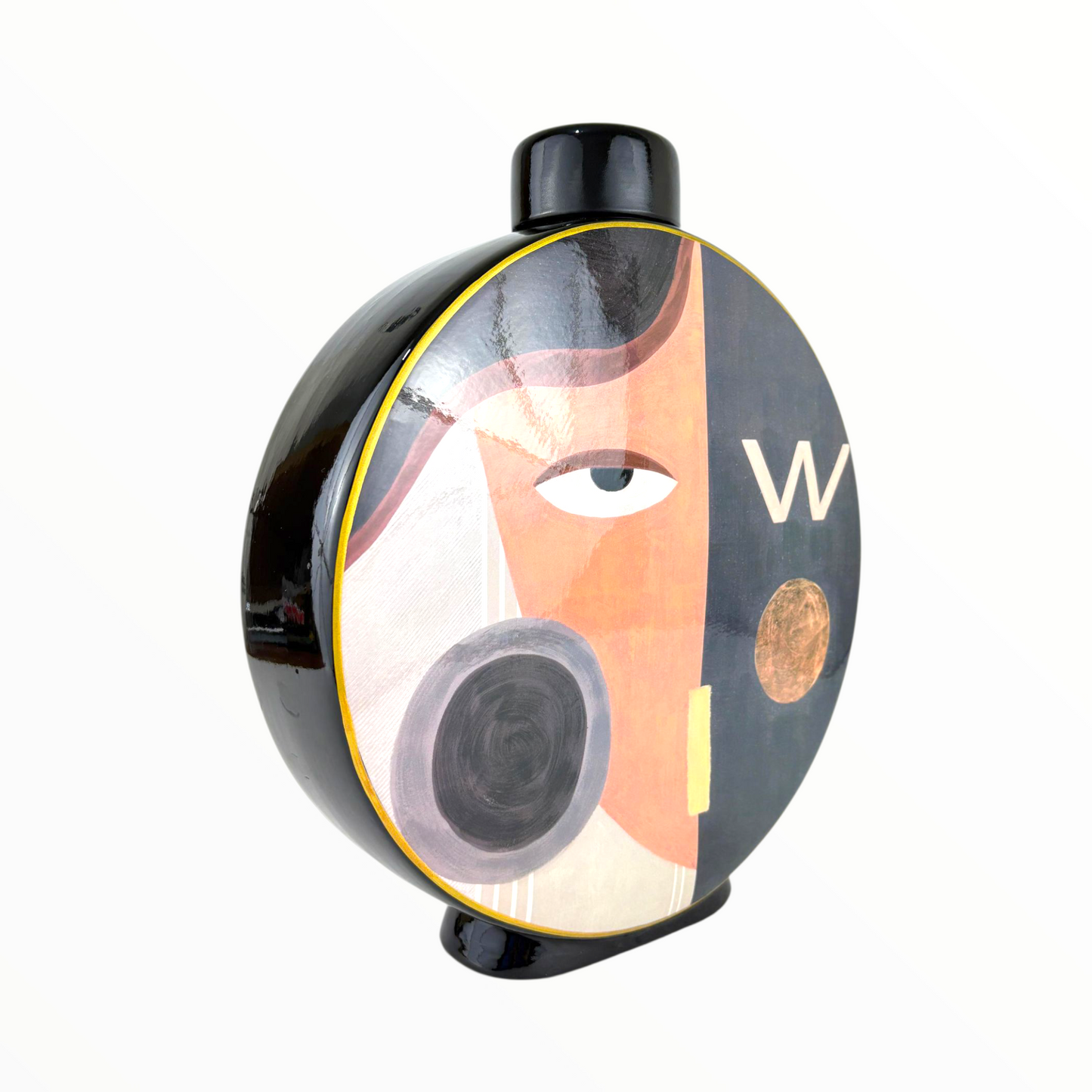 Modern Abstract Face Decorative Jar – Round Art Vase with Black Lid