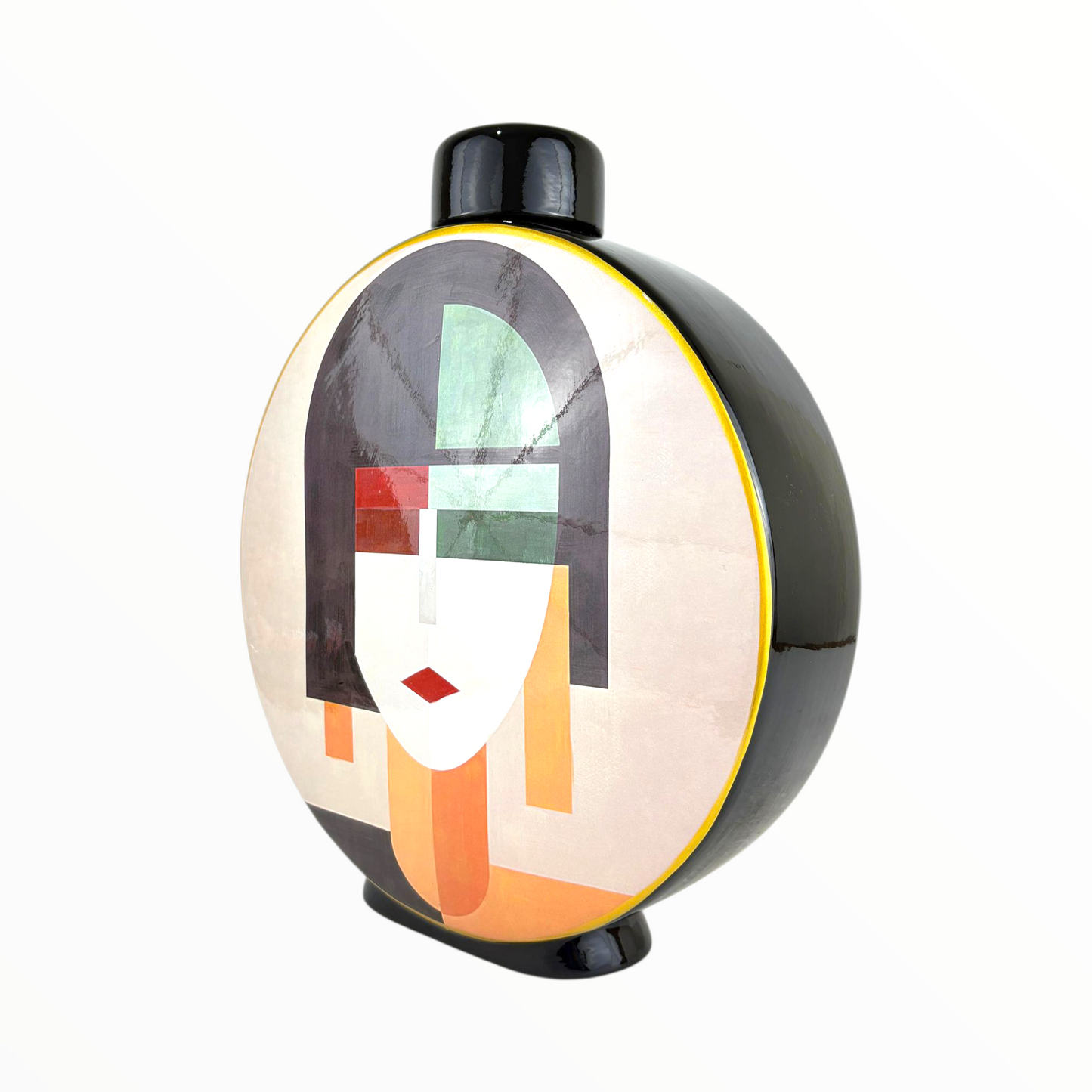 Modern Abstract Woman Decorative Jar – Round Art Vase with Black Lid