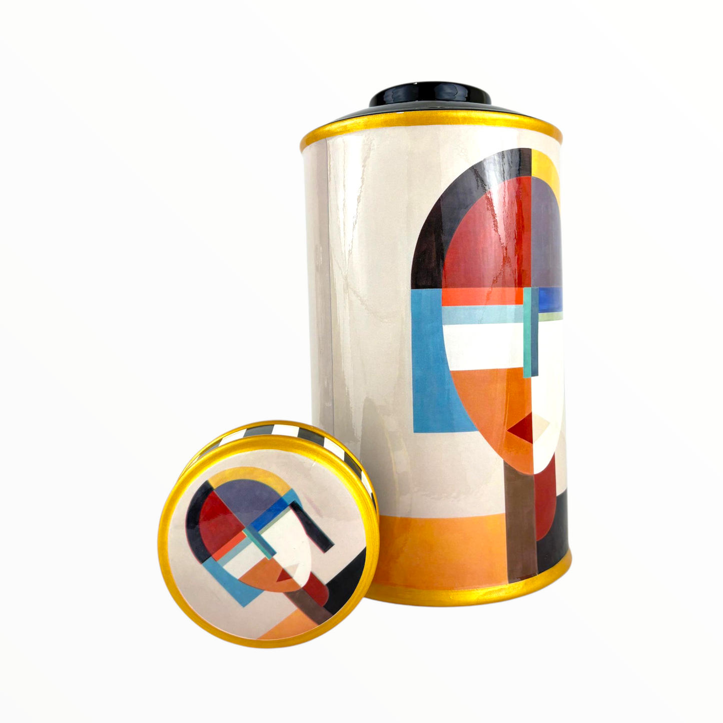 Modern Abstract Face Decorative Jar – Colorful Art Canister with Lid