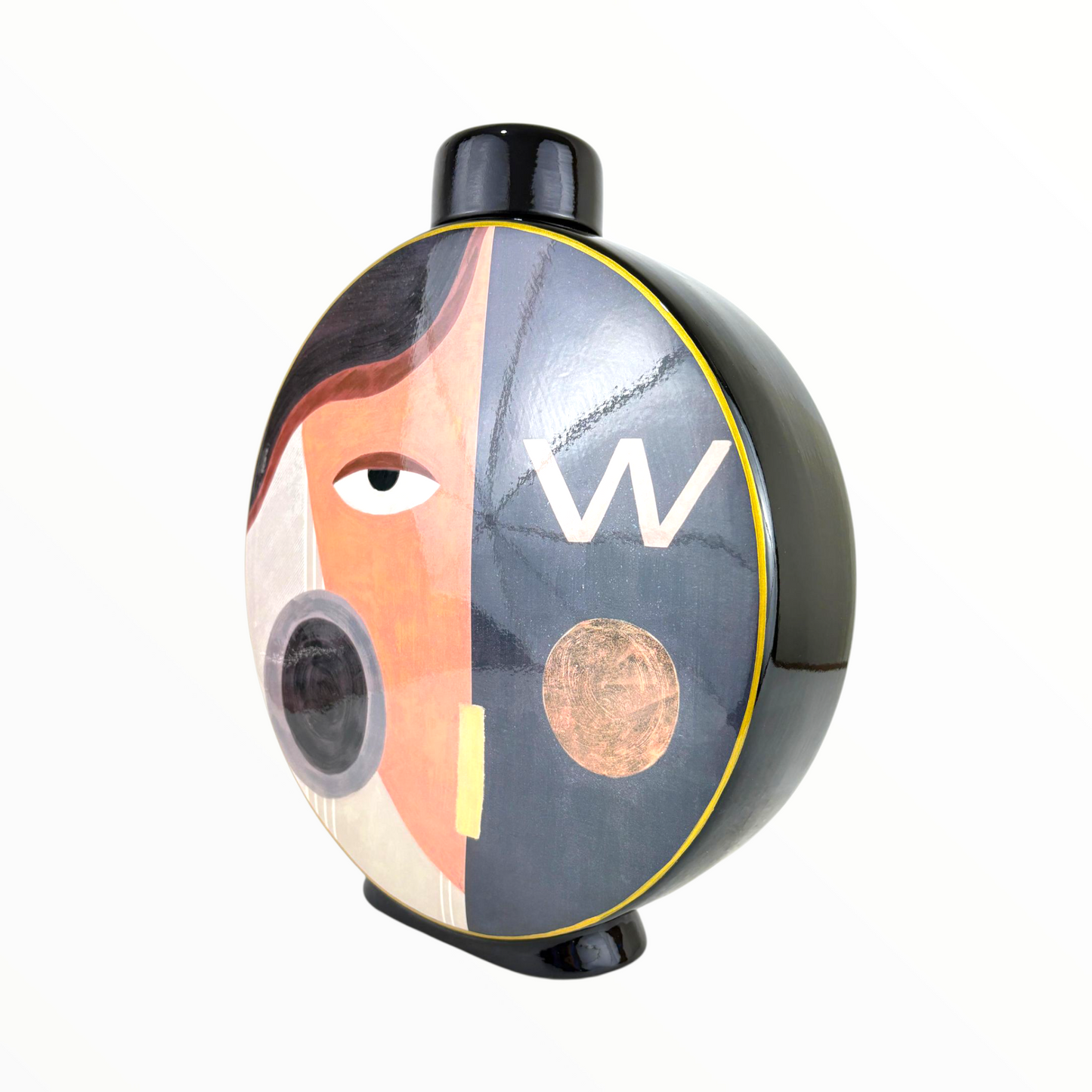 Modern Abstract Face Decorative Jar – Round Art Vase with Black Lid