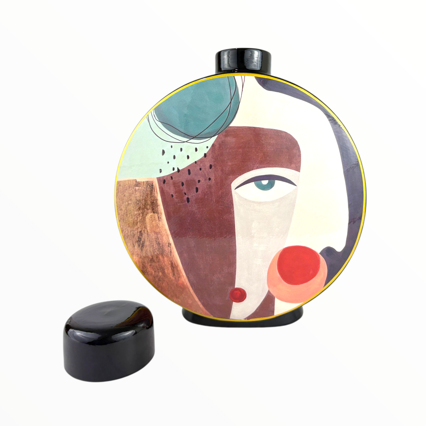 Round Abstract Face Decorative Jar – Modern Art Storage Canister