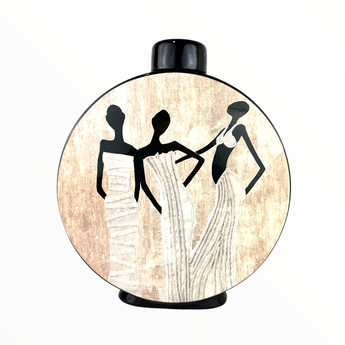 Decorative Round Ceramic Vase With African Women Art – Modern Home Accent