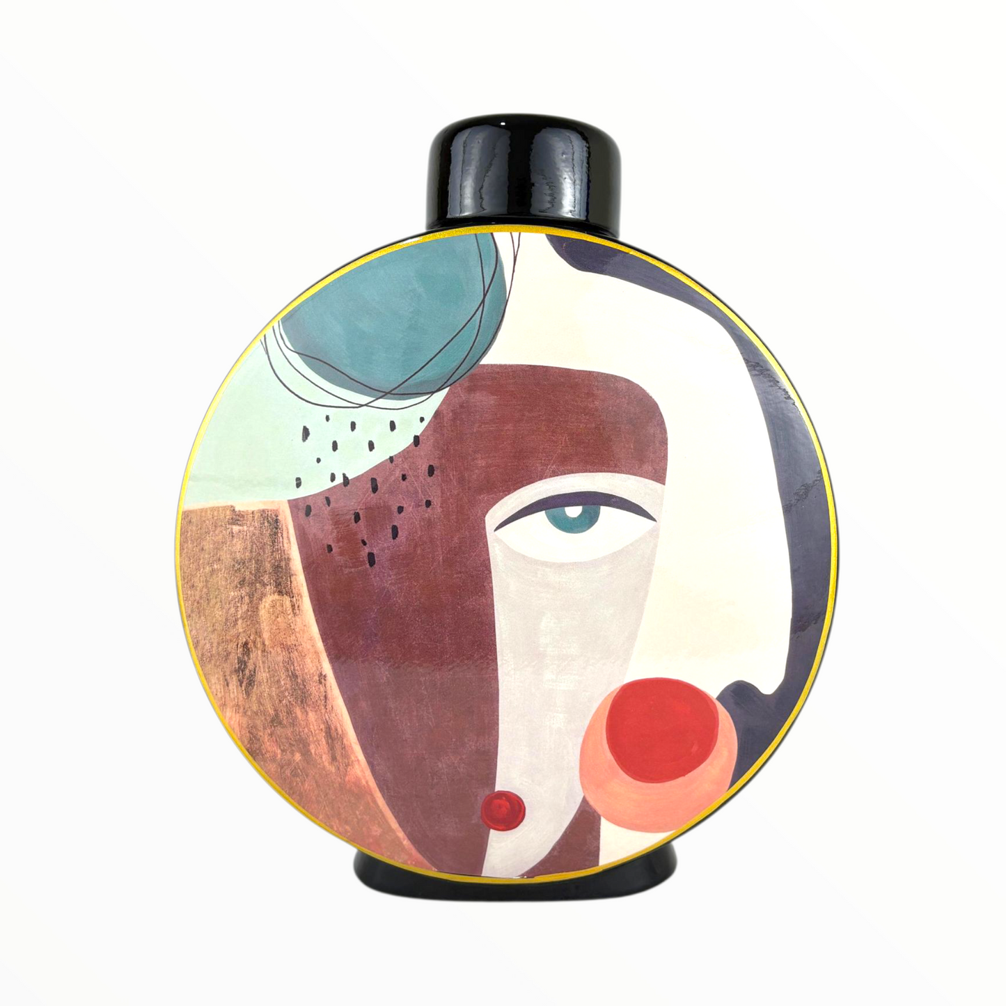 Round Abstract Face Decorative Jar – Modern Art Storage Canister
